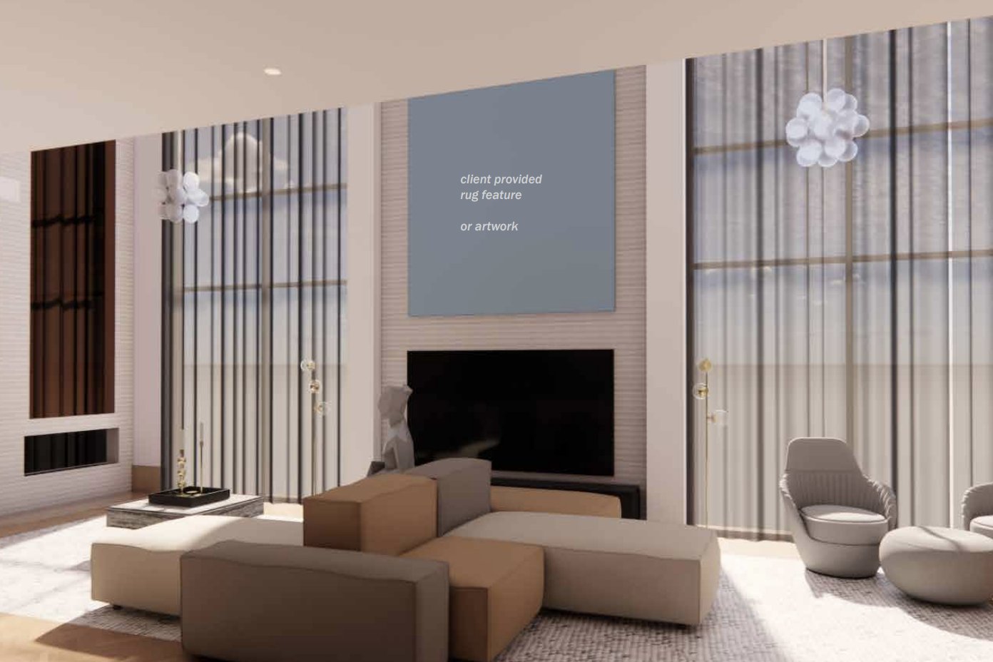 Ascot Residence cinema lounge with floor to ceiling windows