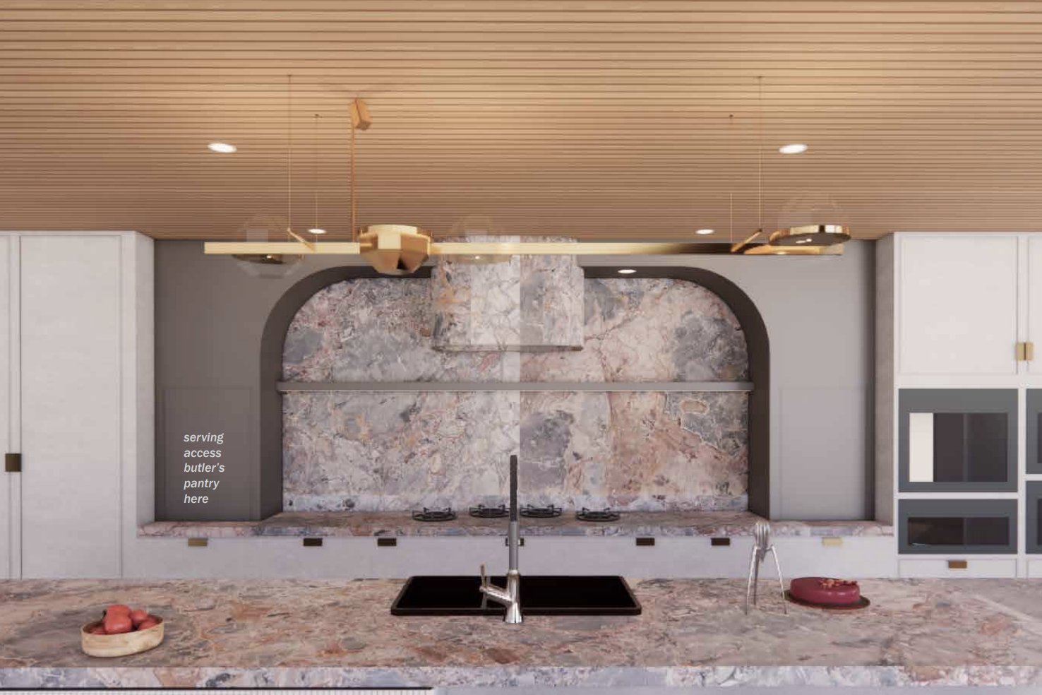 Ascot Residence kitchen island detail with fluted marble