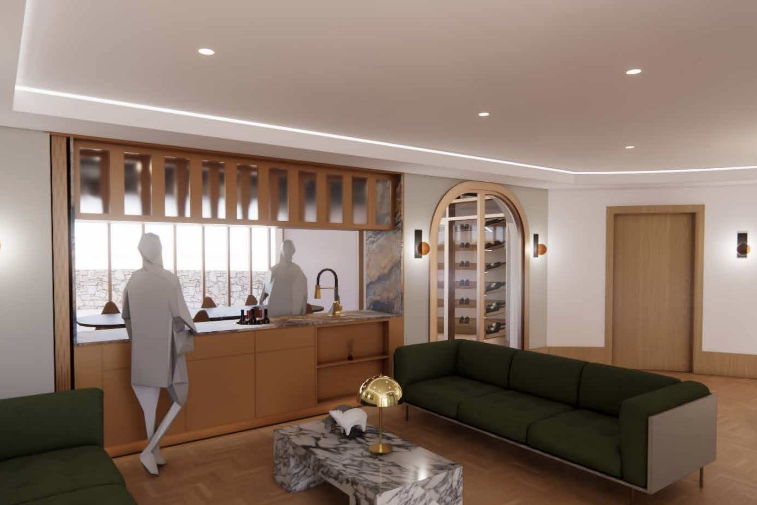Ascot Residence guest lounge with green velvet sofas